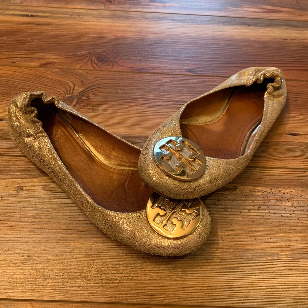 Tory Burch Metallic Gold Minnie Flats